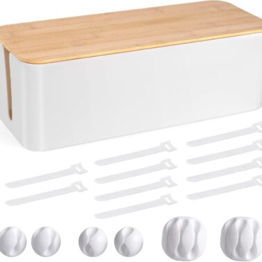 Tuwechen Cable Management Box, Wooden Style Large Cord Organizer Box