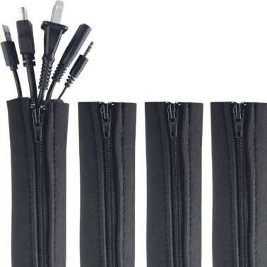 Wrap-It Storage Zipper Cable Sleeve, Black, 24", 4-Pack