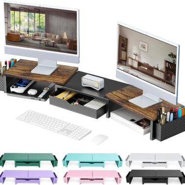 gianotter Dual Monitor Stand Riser With Drawer and 2 Pen Holders